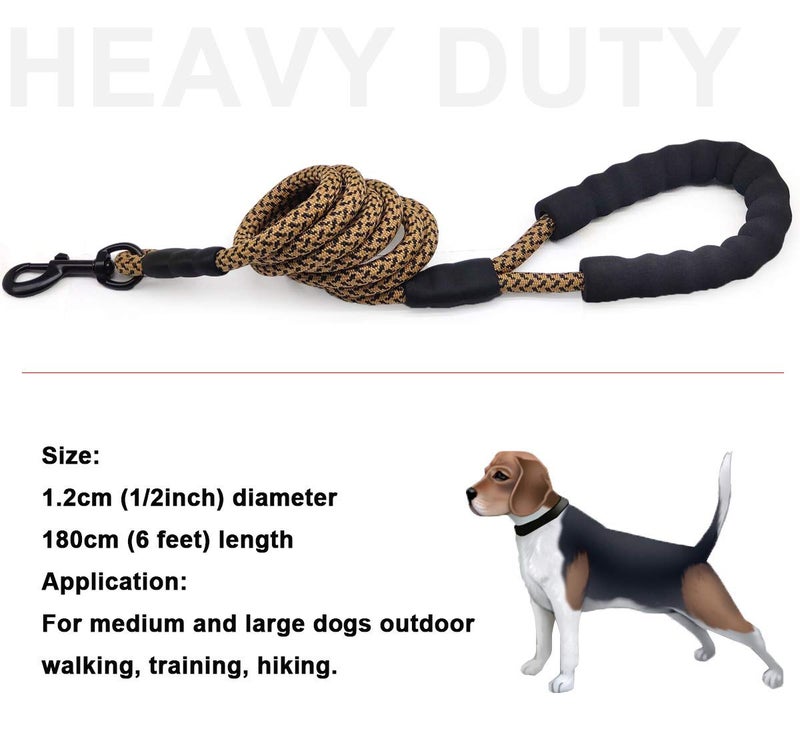 MayPaw Heavy Duty Rope Dog Leash, 3/4/5/6/7/8/10/12/15 FT Nylon Pet Leash, Soft Padded Handle Thick Lead Leashes for Large Medium Dogs (Brown, 1/2" * 6') - Image 5